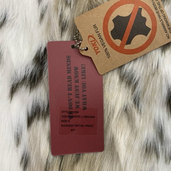 YOKI Outerwear Vest Womens Small Beige Vegan Feathery Faux Fur Animal Print Y2K - Picture 5 of 10